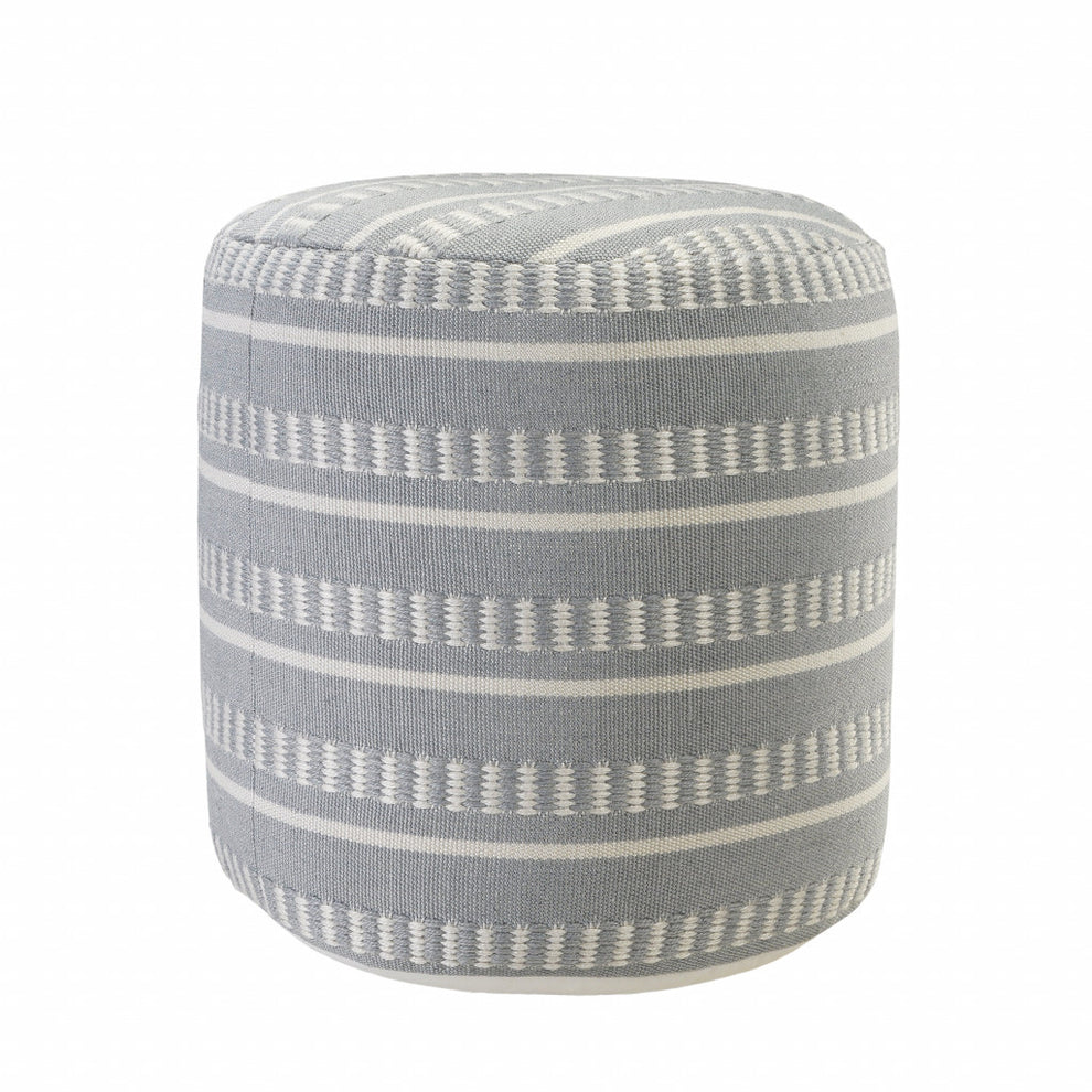 Blue Polyester Round Striped Indoor Outdoor Pouf Ottoman By Homeroots | Outdoor Ottomans | Modishstore - 3