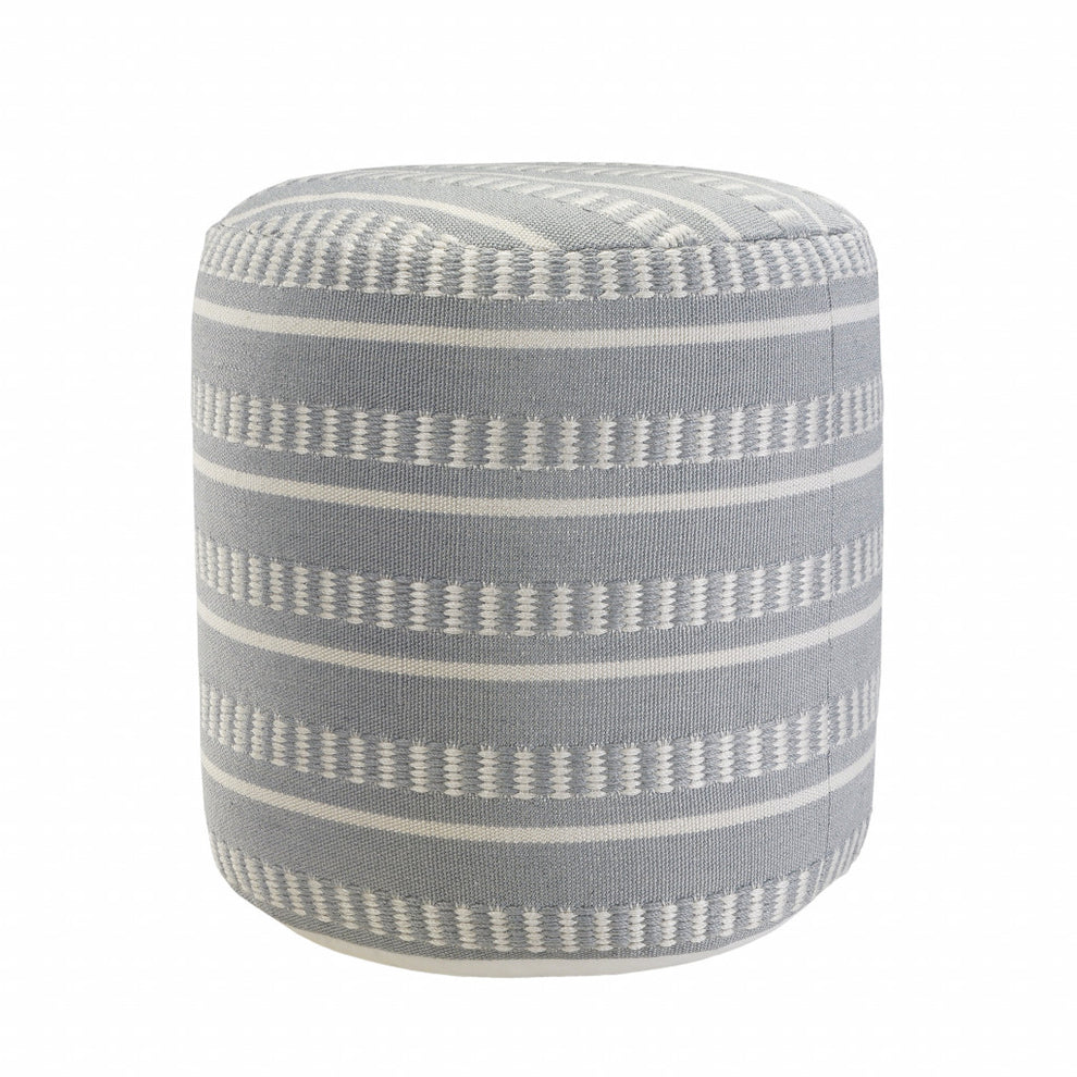 Blue Polyester Round Striped Indoor Outdoor Pouf Ottoman By Homeroots | Outdoor Ottomans | Modishstore - 5