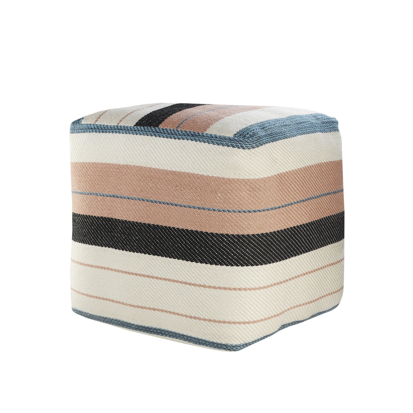 White Polyester Striped Indoor Outdoor Pouf Ottoman By Homeroots | Outdoor Ottomans | Modishstore - 6