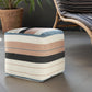 White Polyester Striped Indoor Outdoor Pouf Ottoman By Homeroots | Outdoor Ottomans | Modishstore - 1