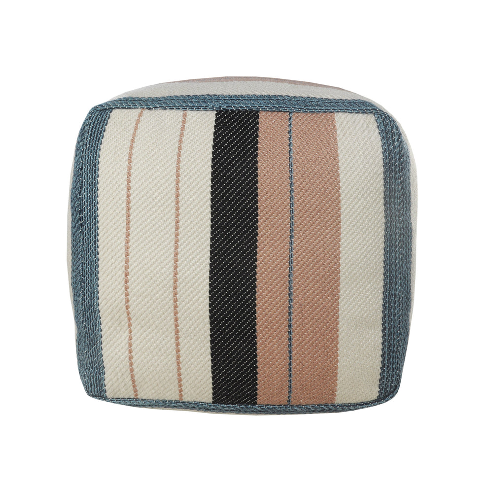 White Polyester Striped Indoor Outdoor Pouf Ottoman By Homeroots | Outdoor Ottomans | Modishstore - 2