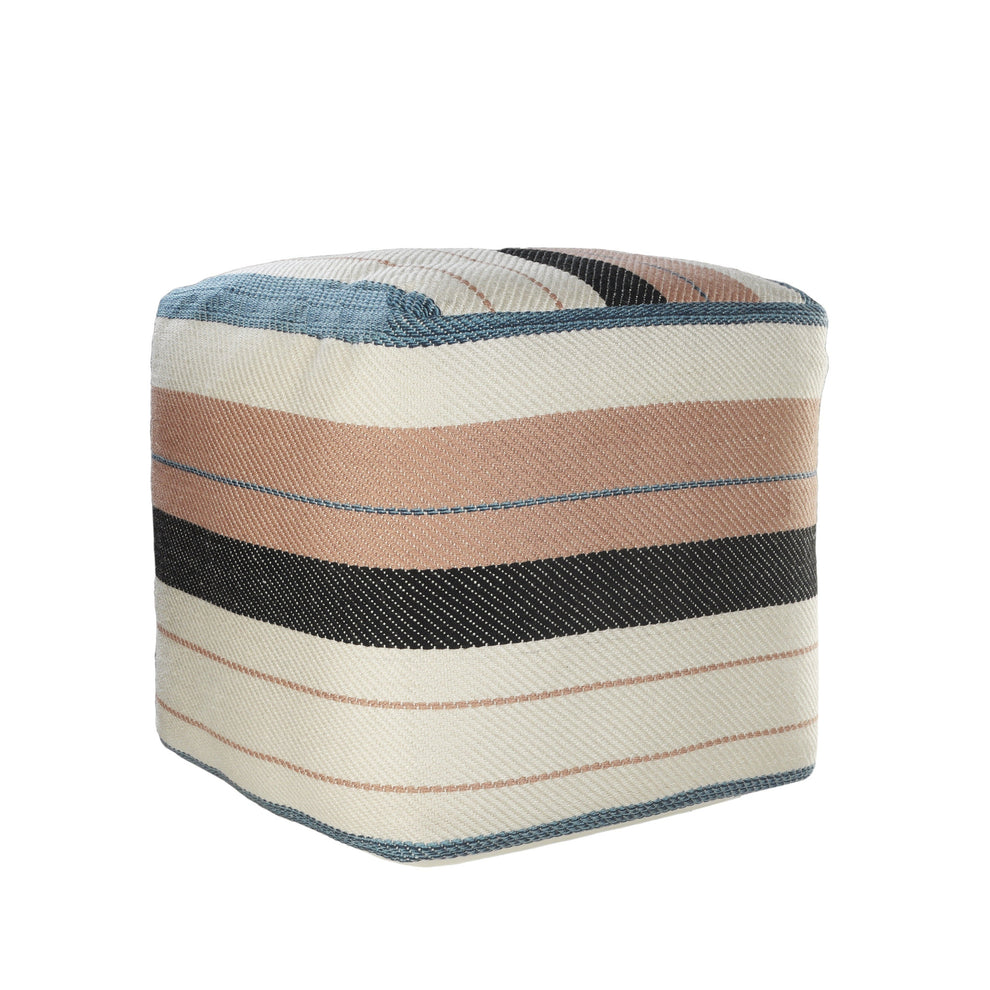 White Polyester Striped Indoor Outdoor Pouf Ottoman By Homeroots | Outdoor Ottomans | Modishstore - 5