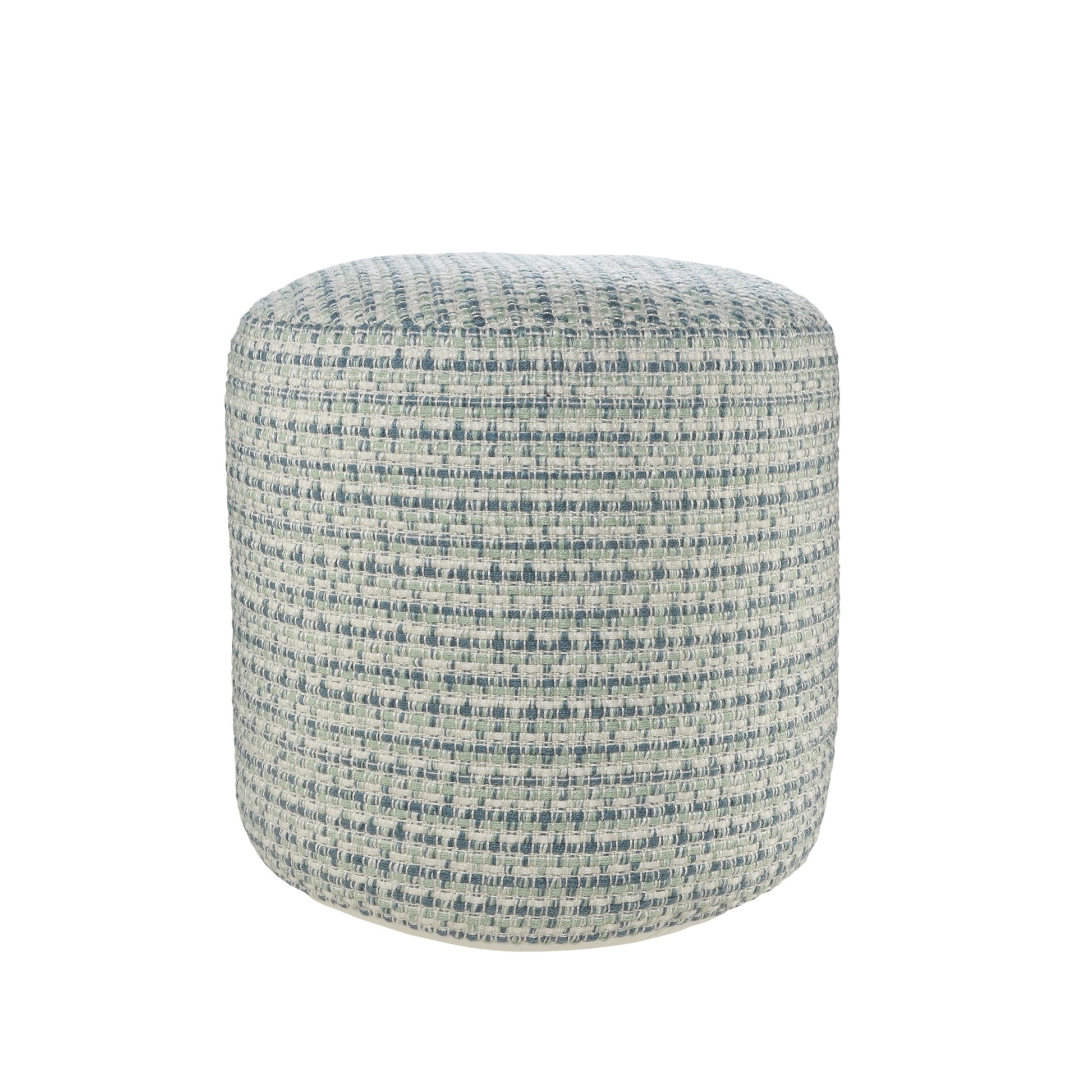 Blue Polyester Round Geometric Indoor Outdoor Pouf Ottoman By Homeroots | Outdoor Ottomans | Modishstore - 2