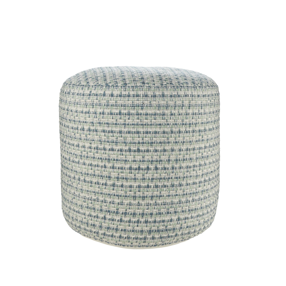Blue Polyester Round Geometric Indoor Outdoor Pouf Ottoman By Homeroots | Outdoor Ottomans | Modishstore - 2