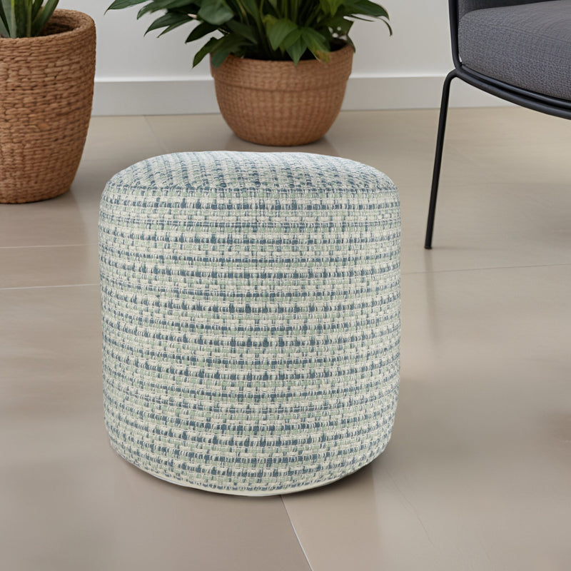 Blue Polyester Round Geometric Indoor Outdoor Pouf Ottoman By Homeroots | Outdoor Ottomans | Modishstore - 1