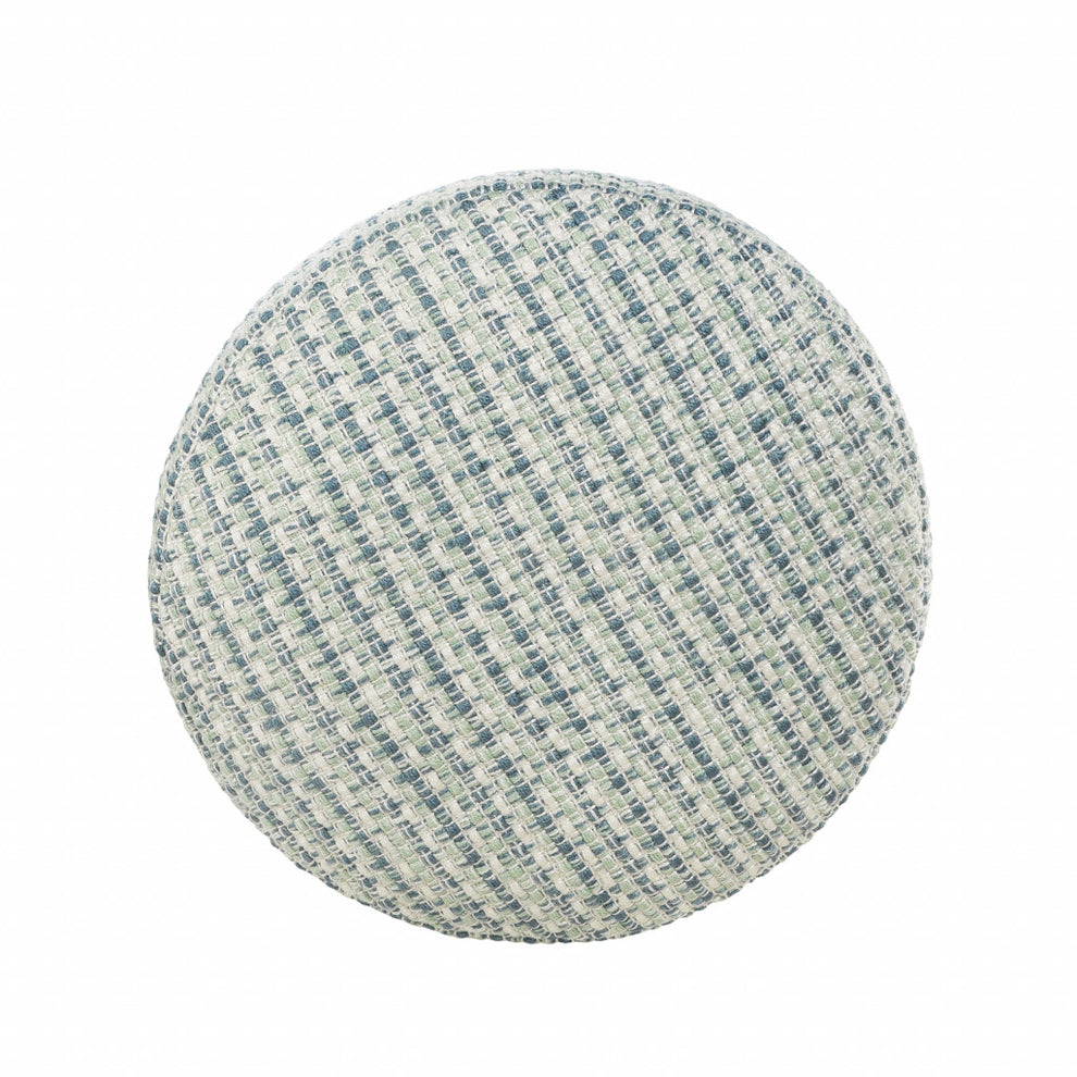 Blue Polyester Round Geometric Indoor Outdoor Pouf Ottoman By Homeroots | Outdoor Ottomans | Modishstore - 3
