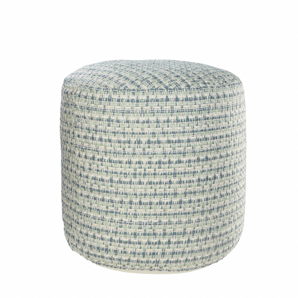 Blue Polyester Round Geometric Indoor Outdoor Pouf Ottoman By Homeroots | Outdoor Ottomans | Modishstore - 4