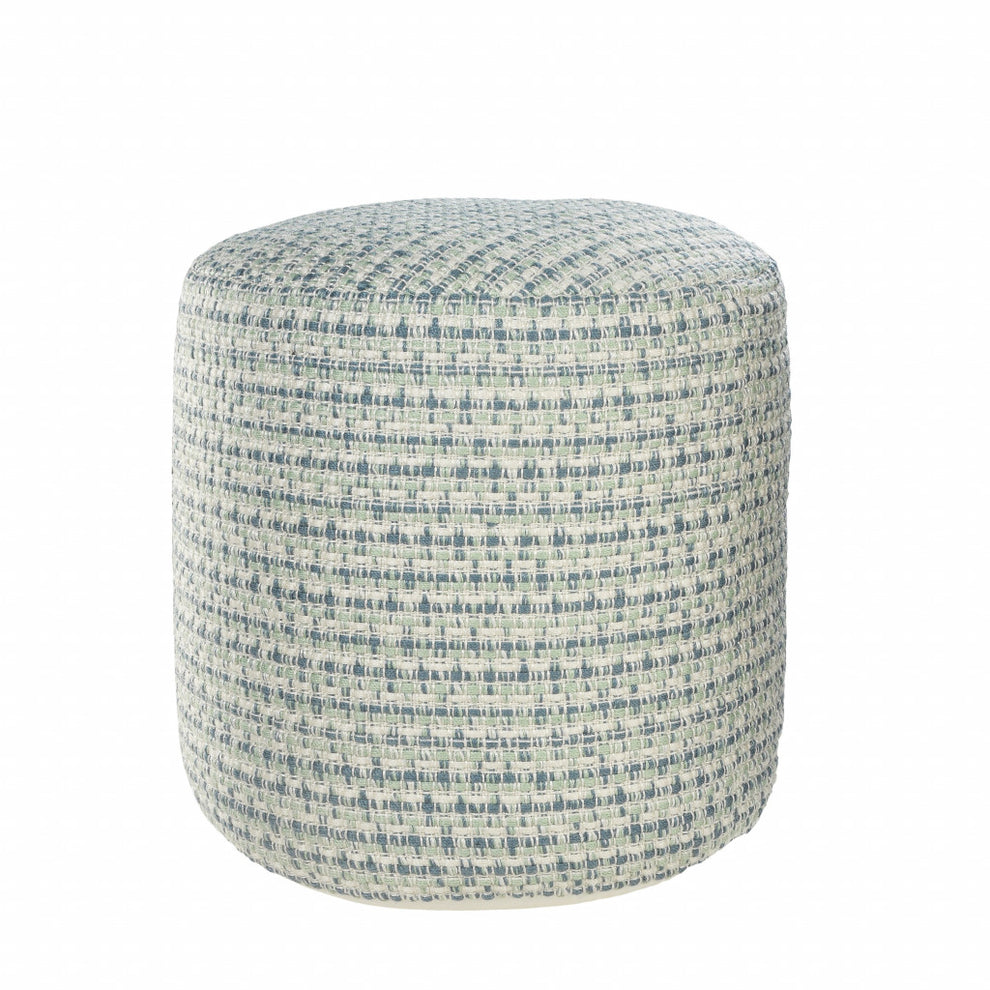 Blue Polyester Round Geometric Indoor Outdoor Pouf Ottoman By Homeroots | Outdoor Ottomans | Modishstore - 5
