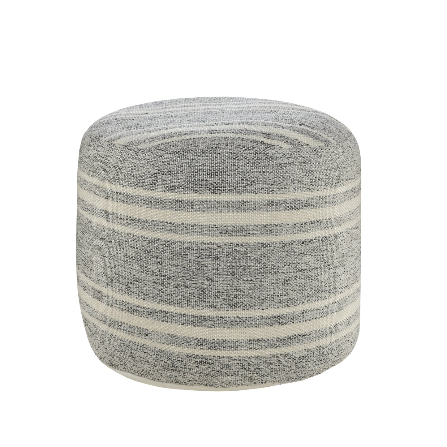 Gray Polyester Round Striped Indoor Outdoor Pouf Ottoman By Homeroots | Outdoor Ottomans | Modishstore - 2