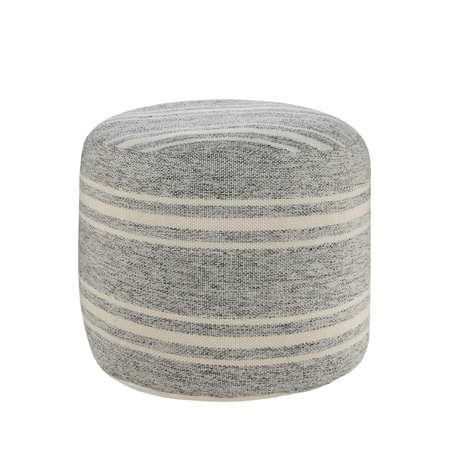 Gray Polyester Round Striped Indoor Outdoor Pouf Ottoman By Homeroots | Outdoor Ottomans | Modishstore - 2