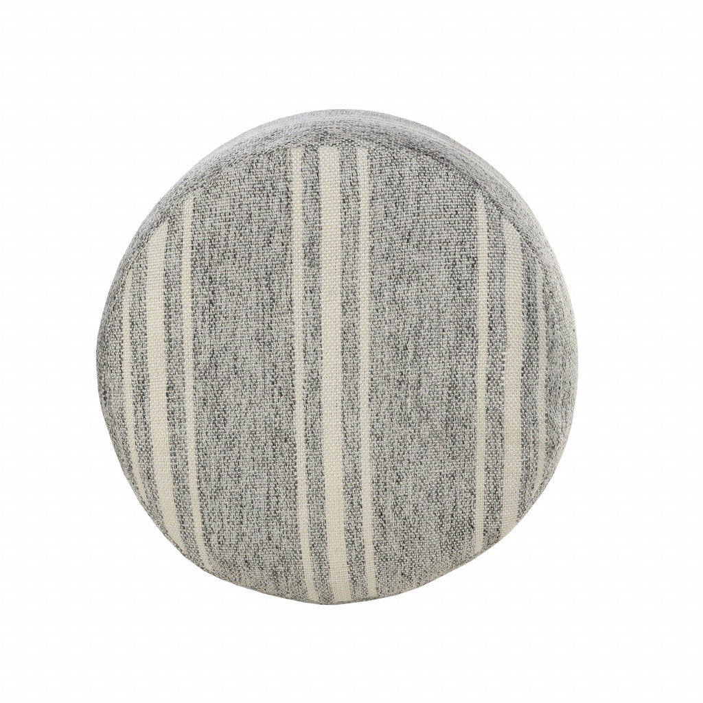 Gray Polyester Round Striped Indoor Outdoor Pouf Ottoman By Homeroots | Outdoor Ottomans | Modishstore - 3