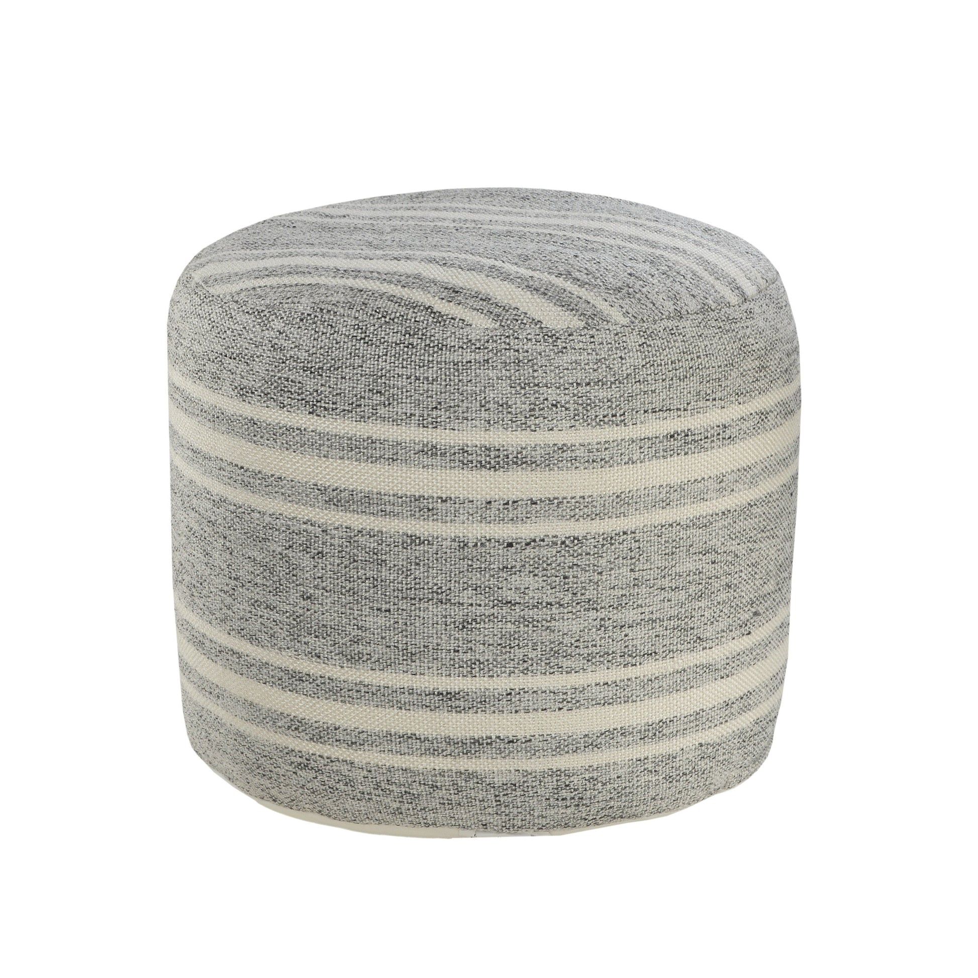 Gray Polyester Round Striped Indoor Outdoor Pouf Ottoman By Homeroots | Outdoor Ottomans | Modishstore - 4