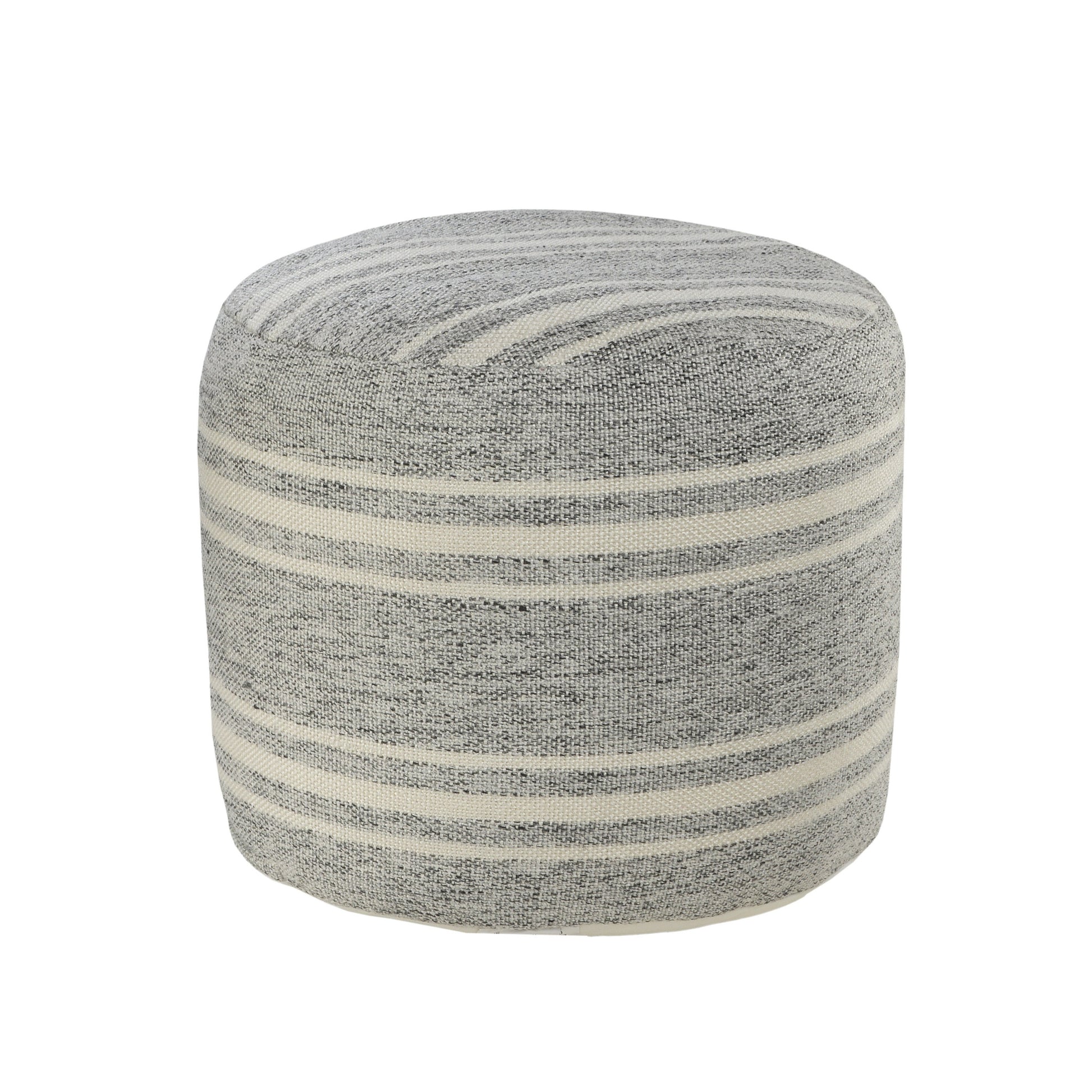Gray Polyester Round Striped Indoor Outdoor Pouf Ottoman By Homeroots | Outdoor Ottomans | Modishstore - 5