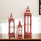 Set of Three Red Glass and Metal Ornate Floor Lantern Candle Holders By Homeroots | Candle Holders | Modishstore - 1