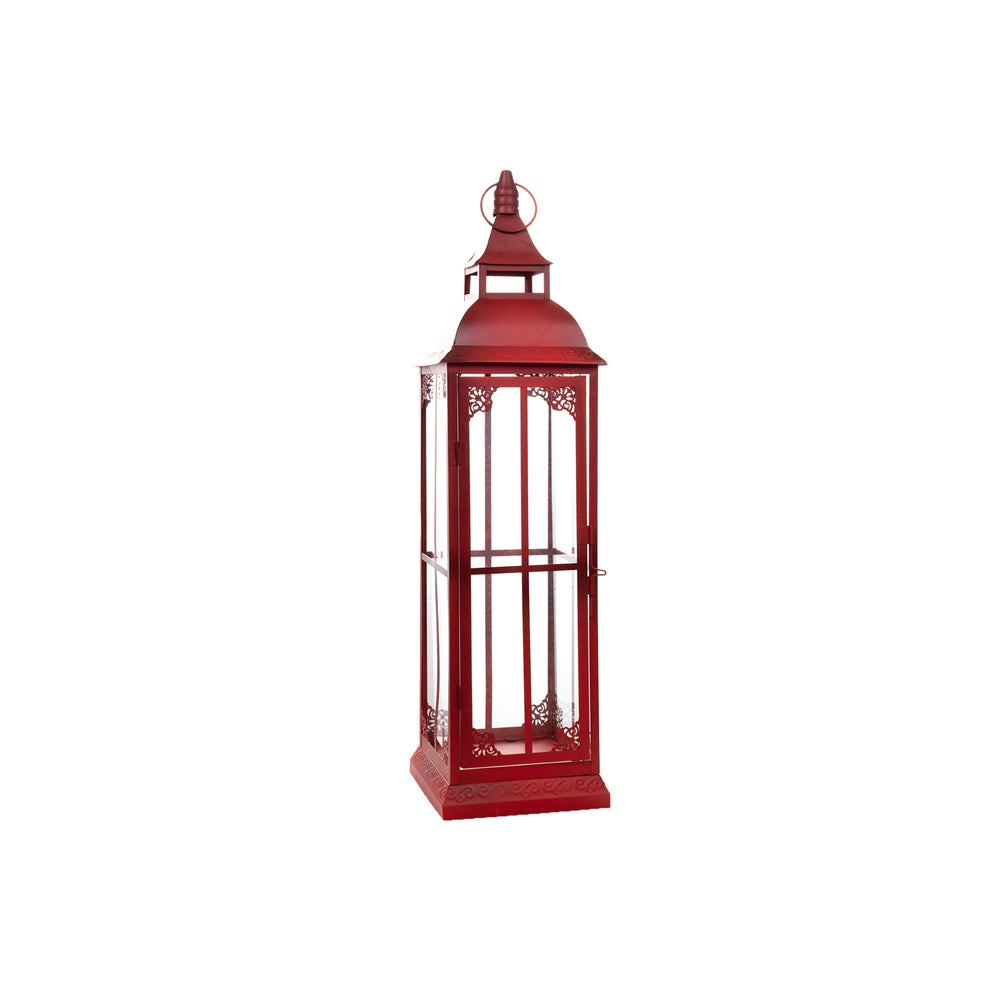 Set of Three Red Glass and Metal Ornate Floor Lantern Candle Holders By Homeroots | Candle Holders | Modishstore - 4