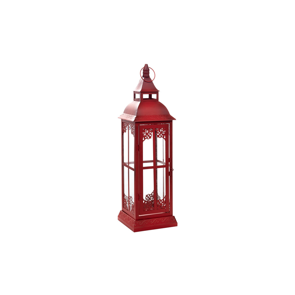 Set of Three Red Glass and Metal Ornate Floor Lantern Candle Holders By Homeroots | Candle Holders | Modishstore - 5