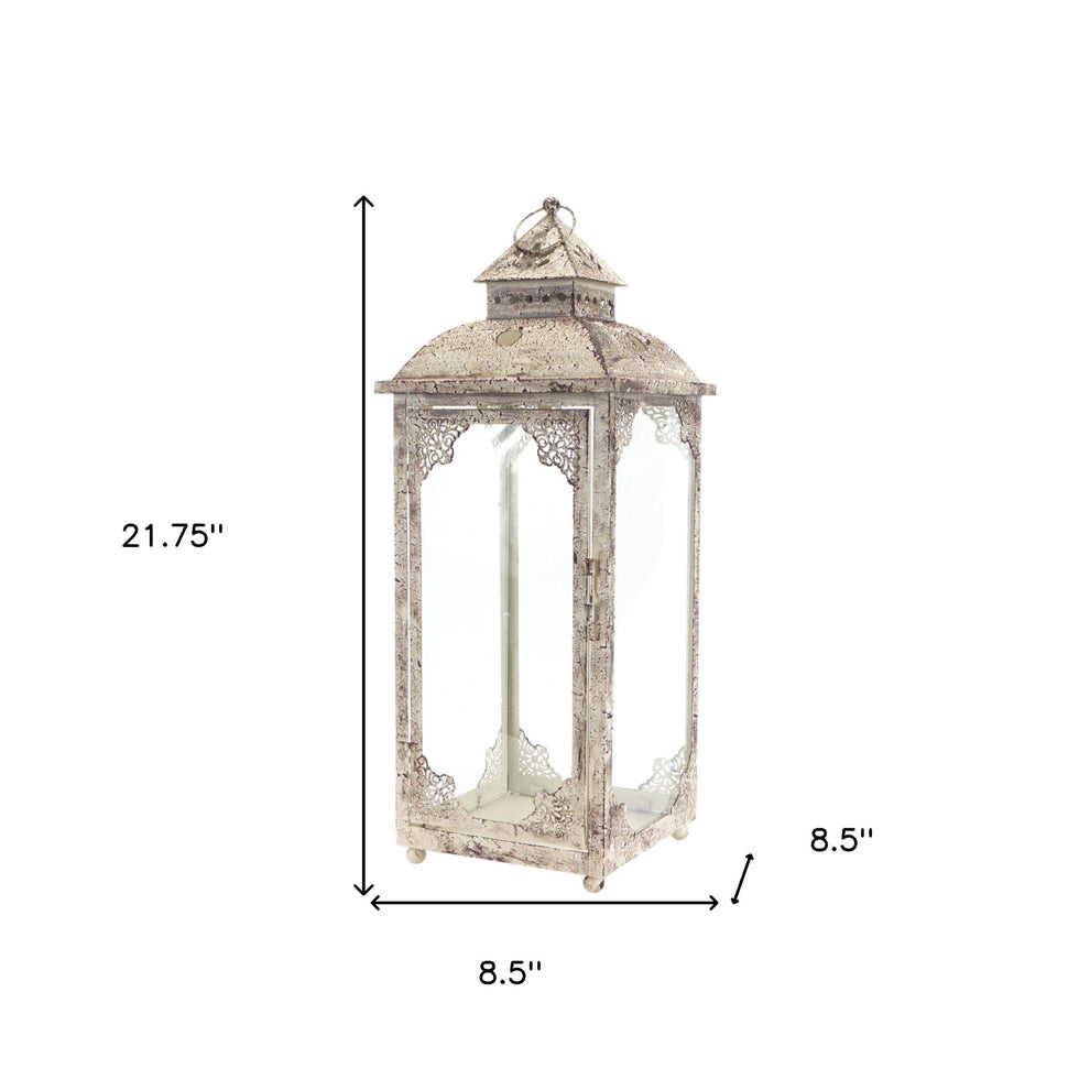 Set of Two Beige Glass and Metal Distressed Floor Lantern Candle Holders By Homeroots | Candle Holders | Modishstore - 6
