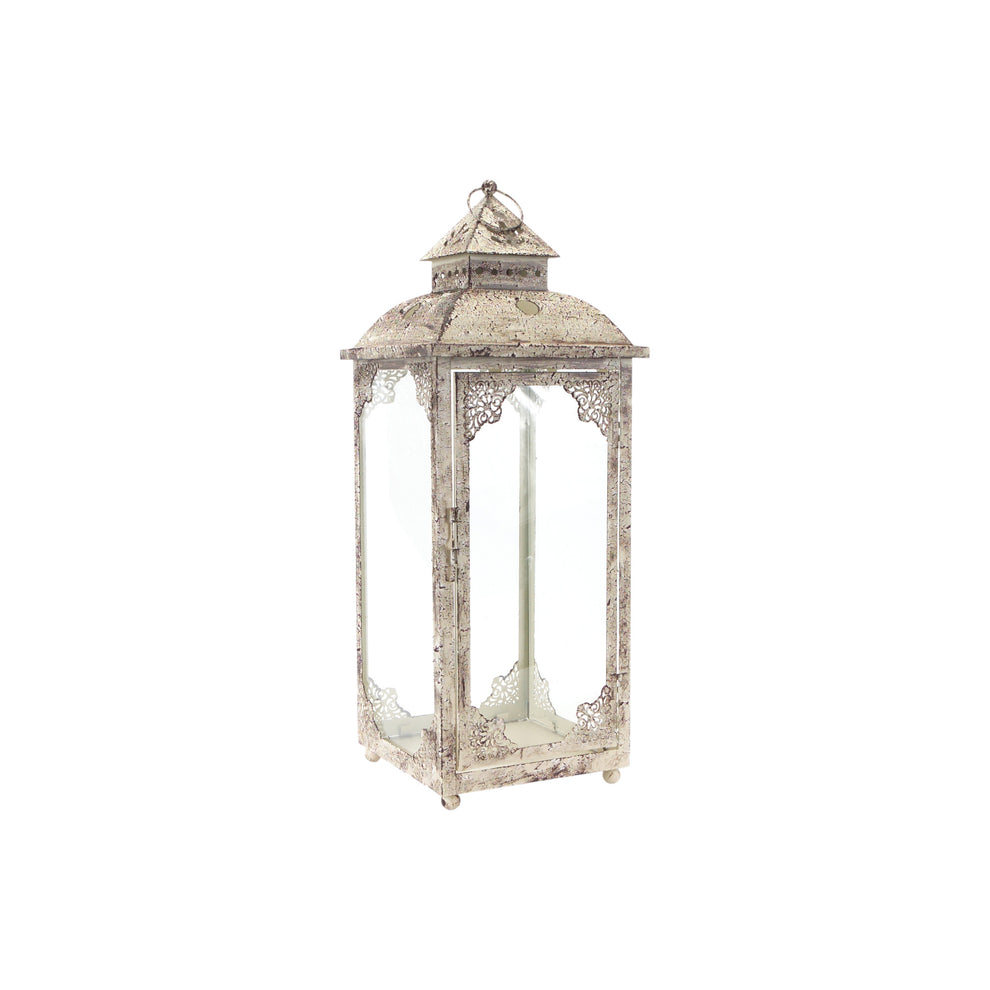 Set of Two Beige Glass and Metal Distressed Floor Lantern Candle Holders By Homeroots | Candle Holders | Modishstore - 4