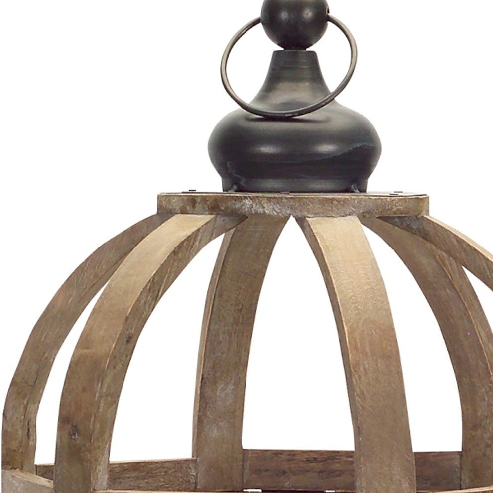 Set of Two Brown Wood and Glass Floor Lantern Candle Holders By Homeroots | Candle Holders | Modishstore - 5