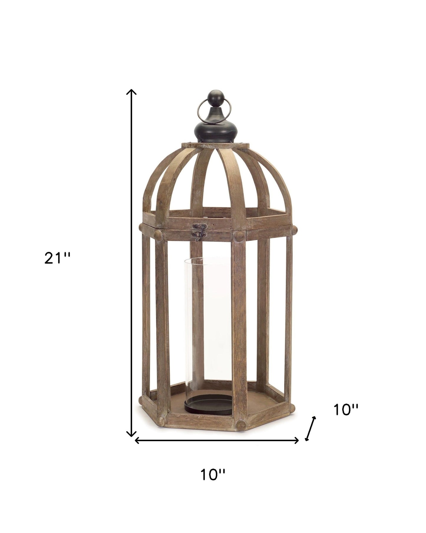 Set of Two Brown Wood and Glass Floor Lantern Candle Holders By Homeroots | Candle Holders | Modishstore - 7