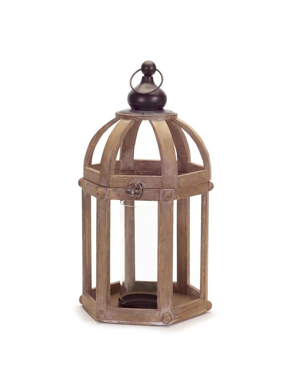 Set of Two Brown Wood and Glass Floor Lantern Candle Holders By Homeroots | Candle Holders | Modishstore - 4