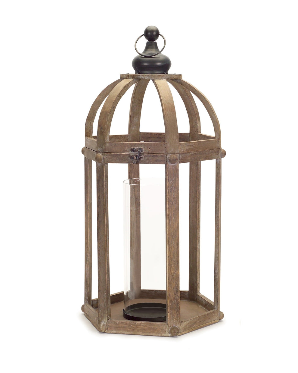 Set of Two Brown Wood and Glass Floor Lantern Candle Holders By Homeroots | Candle Holders | Modishstore - 3