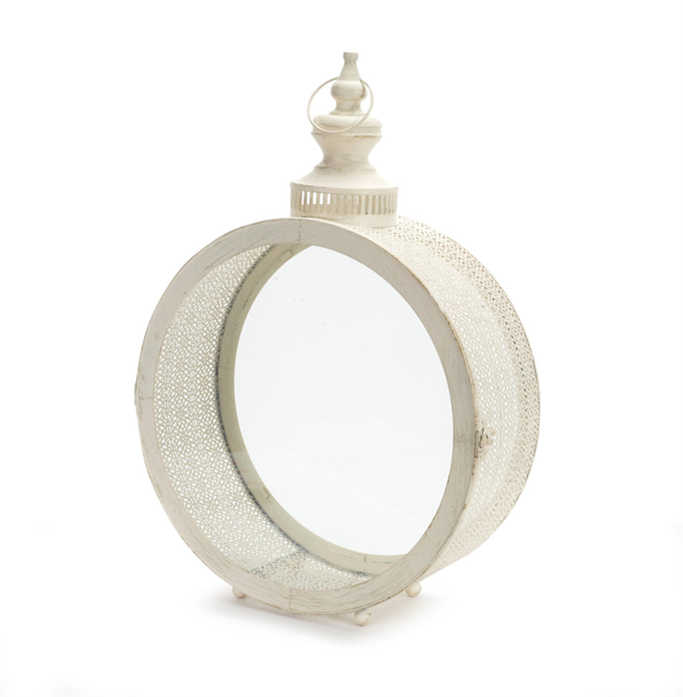Ivory Glass and Metal Ornate Centerpiece Lantern Candle Holder By Homeroots | Candle Holders | Modishstore - 2