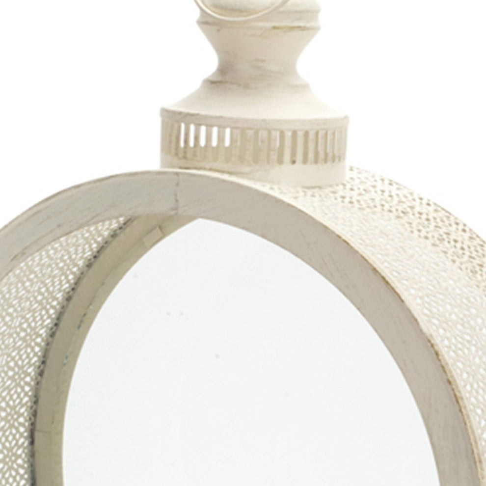 Ivory Glass and Metal Ornate Centerpiece Lantern Candle Holder By Homeroots | Candle Holders | Modishstore - 3
