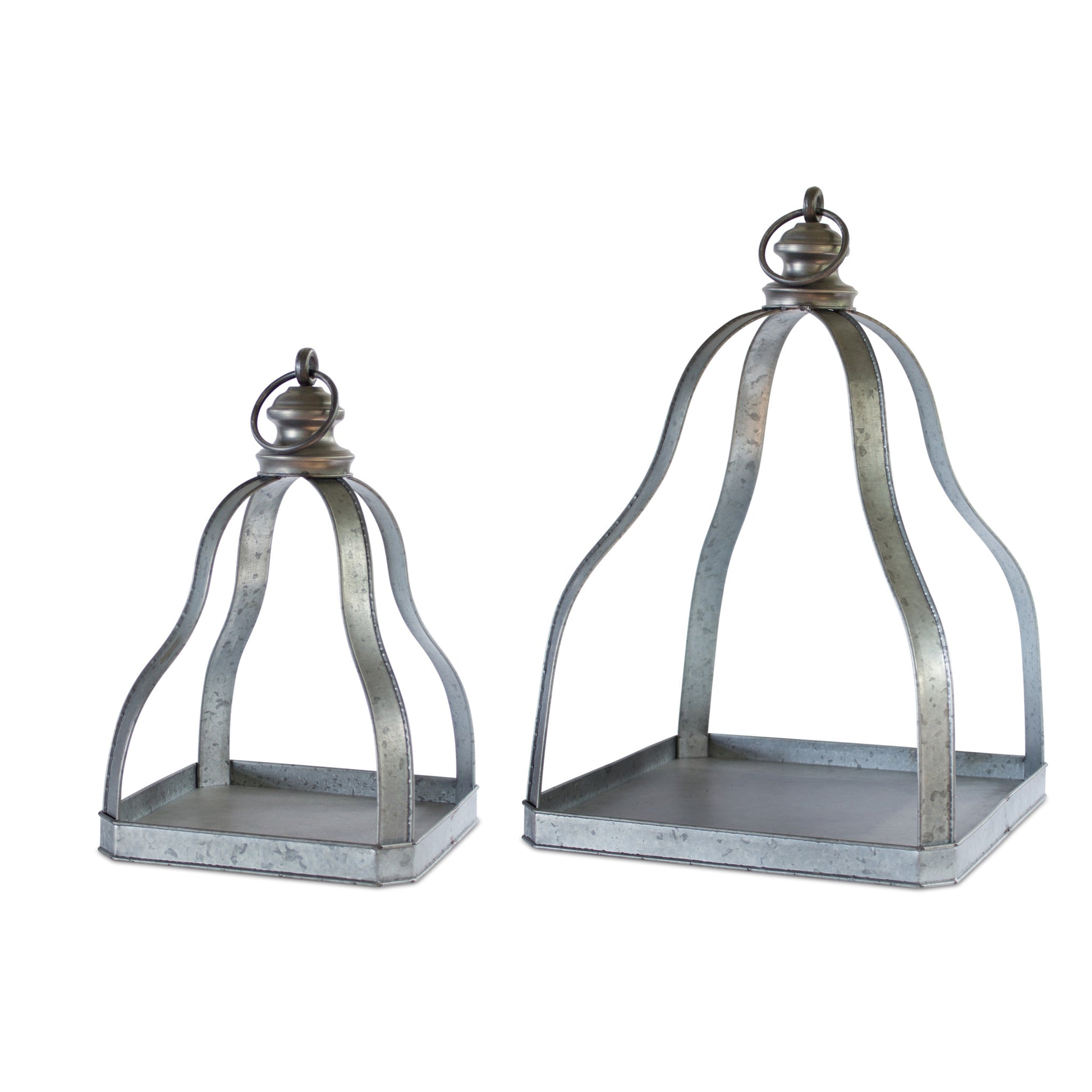 Set of Two Gray Galvanized Metal Tabletop Lantern Candle Holders By Homeroots | Candle Holders | Modishstore - 2