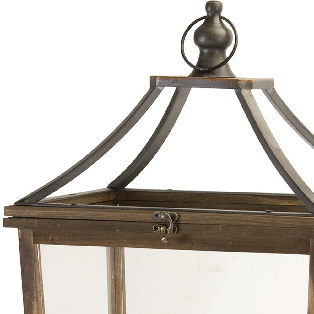 Set of Two Brown Wood and Metal Geometric Floor Lantern Candle Holders By Homeroots | Candle Holders | Modishstore - 4