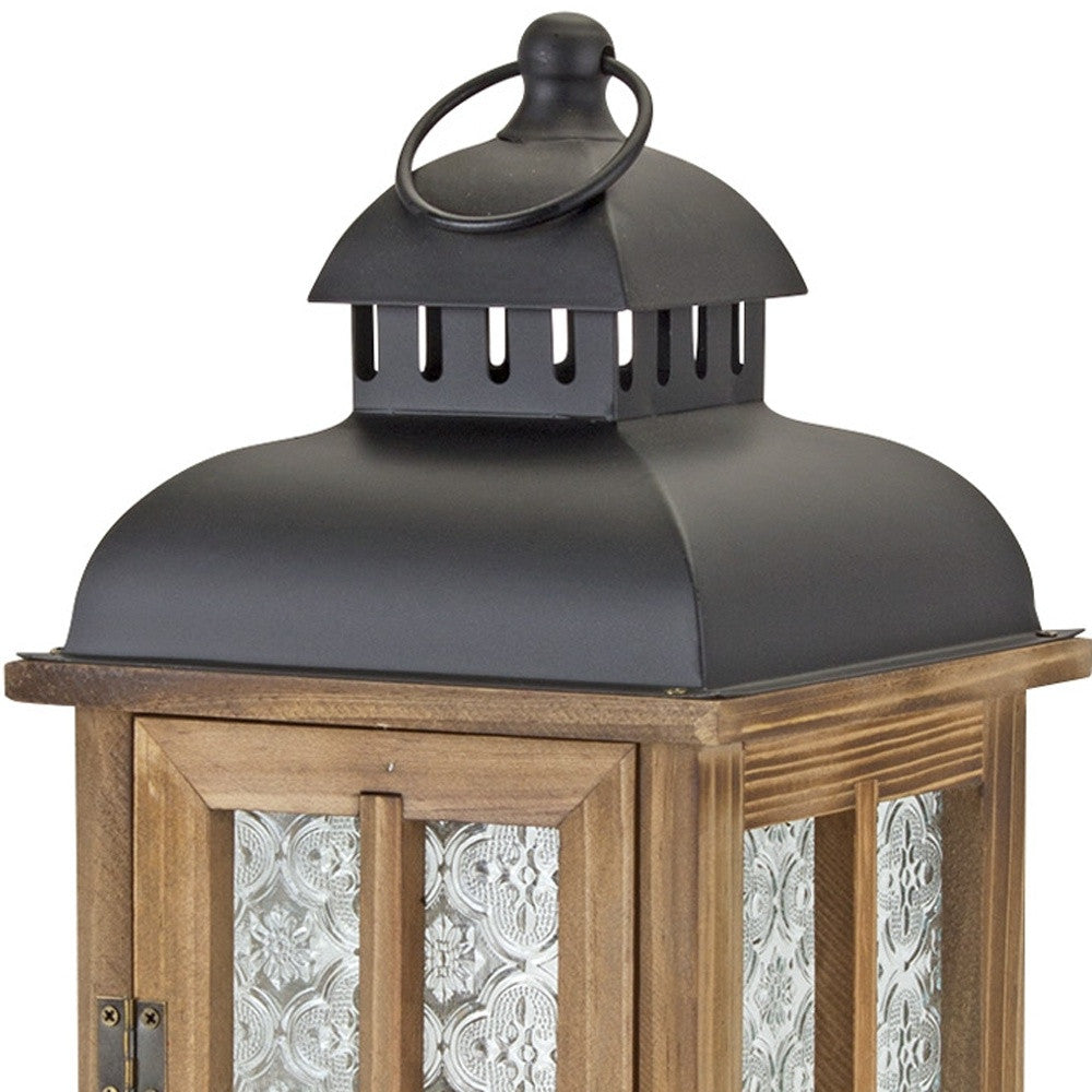 Set of Two Brown and Black Frosted Glass Wood and Metal Floor Lantern Candle Holders By Homeroots | Candle Holders | Modishstore - 7