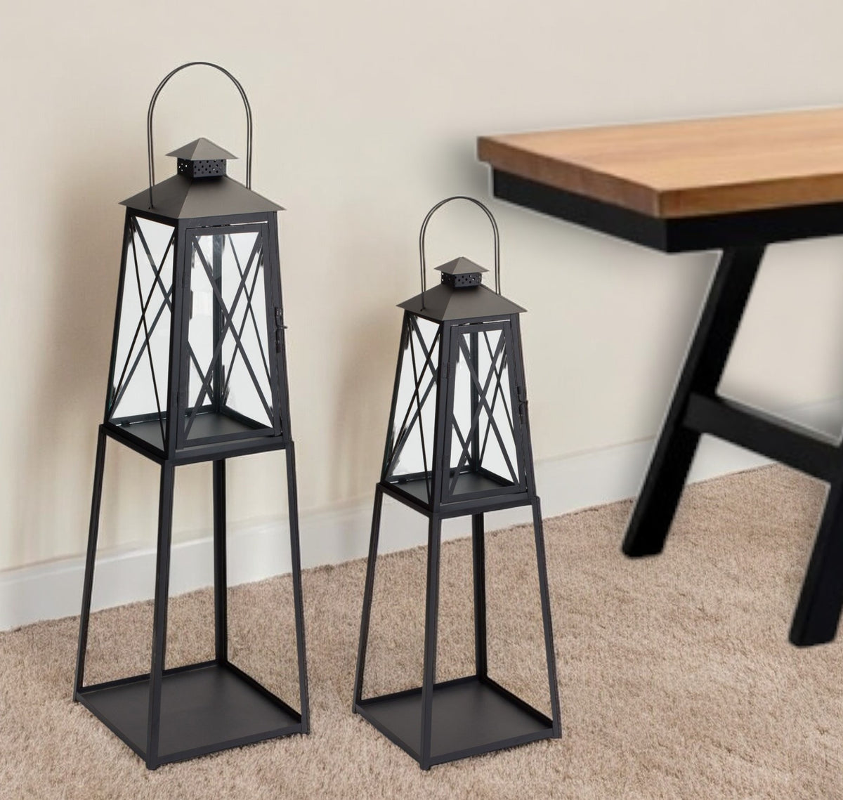 Set of Two Black Iron Ornate Tabletop Lantern Candle Holders By Homeroots | Candle Holders | Modishstore - 1