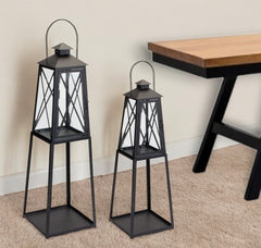 Set of Two Black Iron Ornate Tabletop Lantern Candle Holders By Homeroots