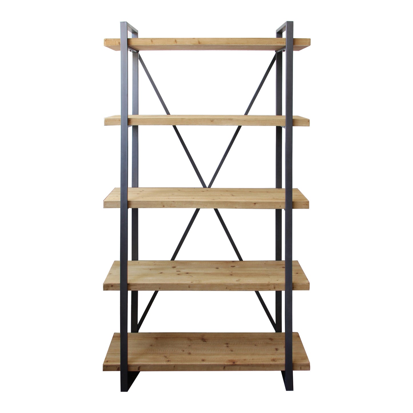 Natural Metal and Wood Five Tier Bookcase By Homeroots | Bookcases | Modishstore - 1