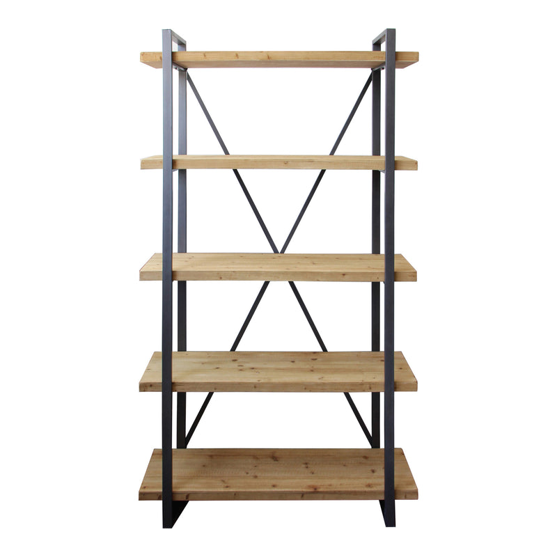 Natural Metal and Wood Five Tier Bookcase By Homeroots | Bookcases | Modishstore - 1