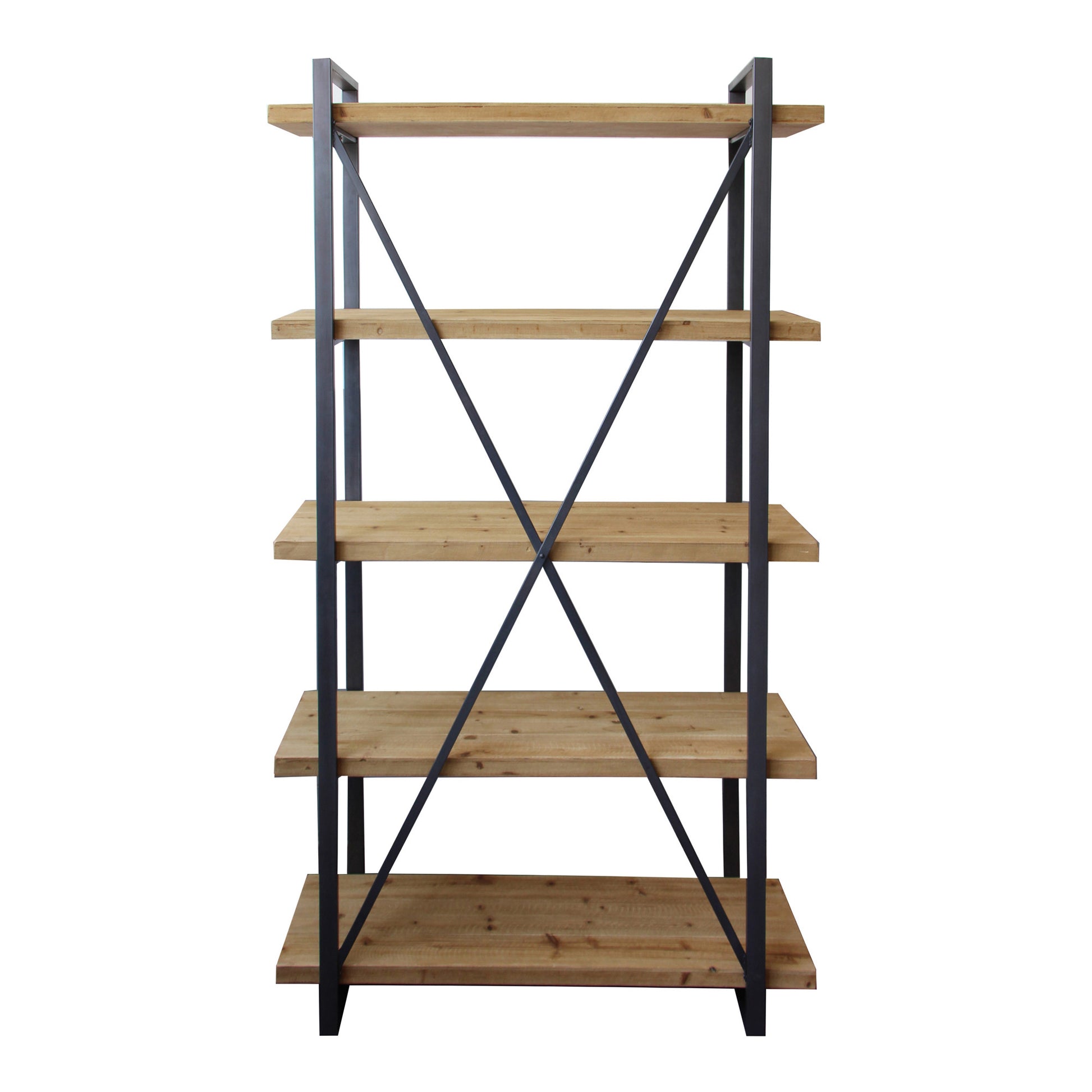 Natural Metal and Wood Five Tier Bookcase By Homeroots | Bookcases | Modishstore - 2