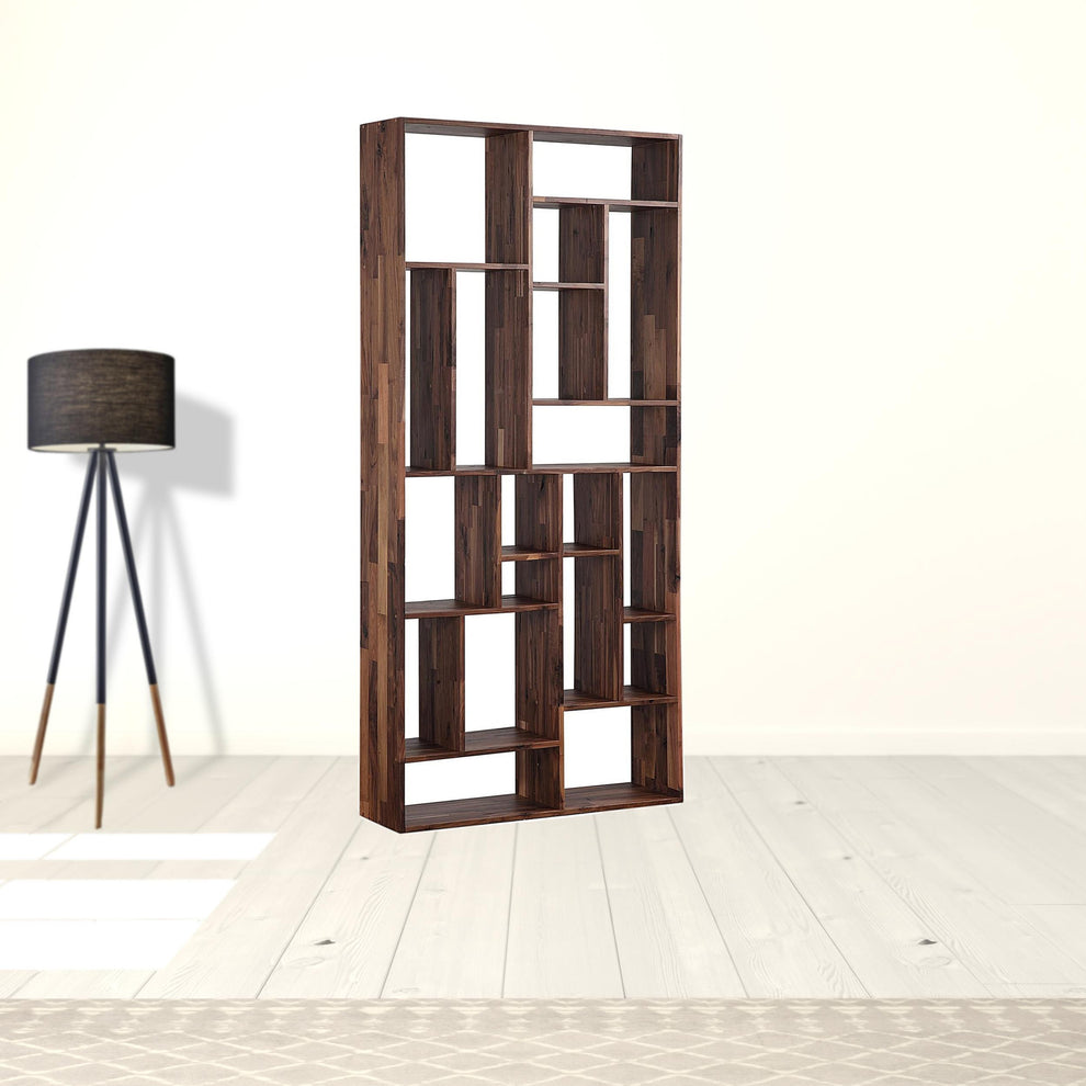 Brown And Natural Wood Ten Tier Bookcase By Homeroots | Bookcases | Modishstore - 3