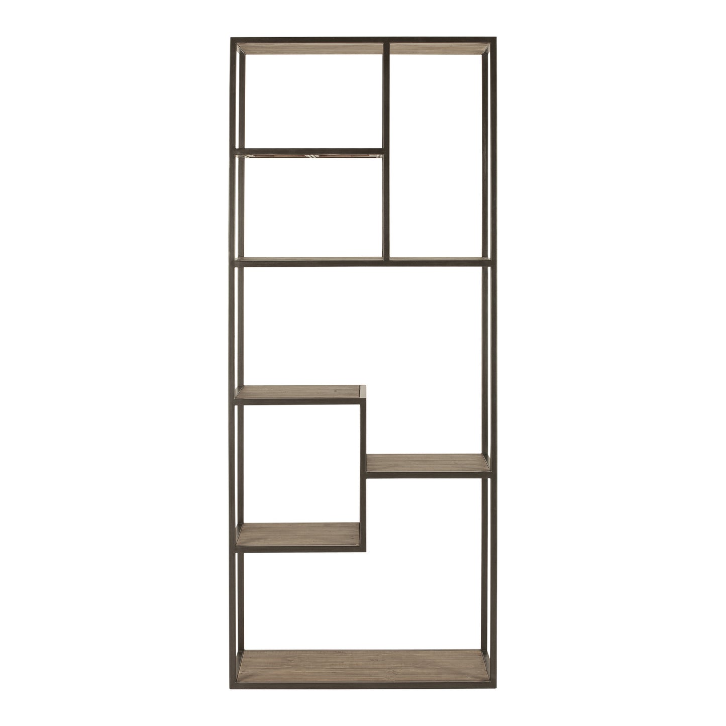 Brown And Natural Metal and Wood Seven Tier Bookcase By Homeroots | Bookcases | Modishstore - 6