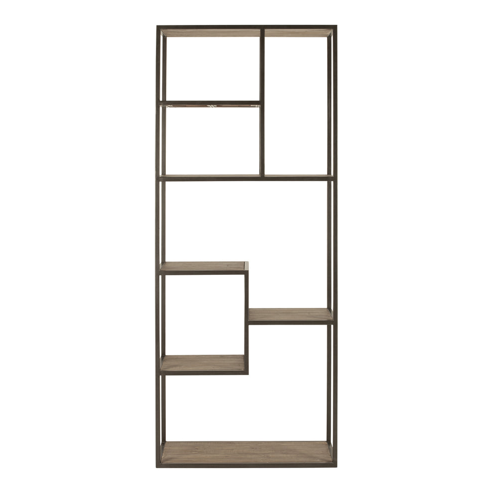 Brown And Natural Metal and Wood Seven Tier Bookcase By Homeroots | Bookcases | Modishstore - 6