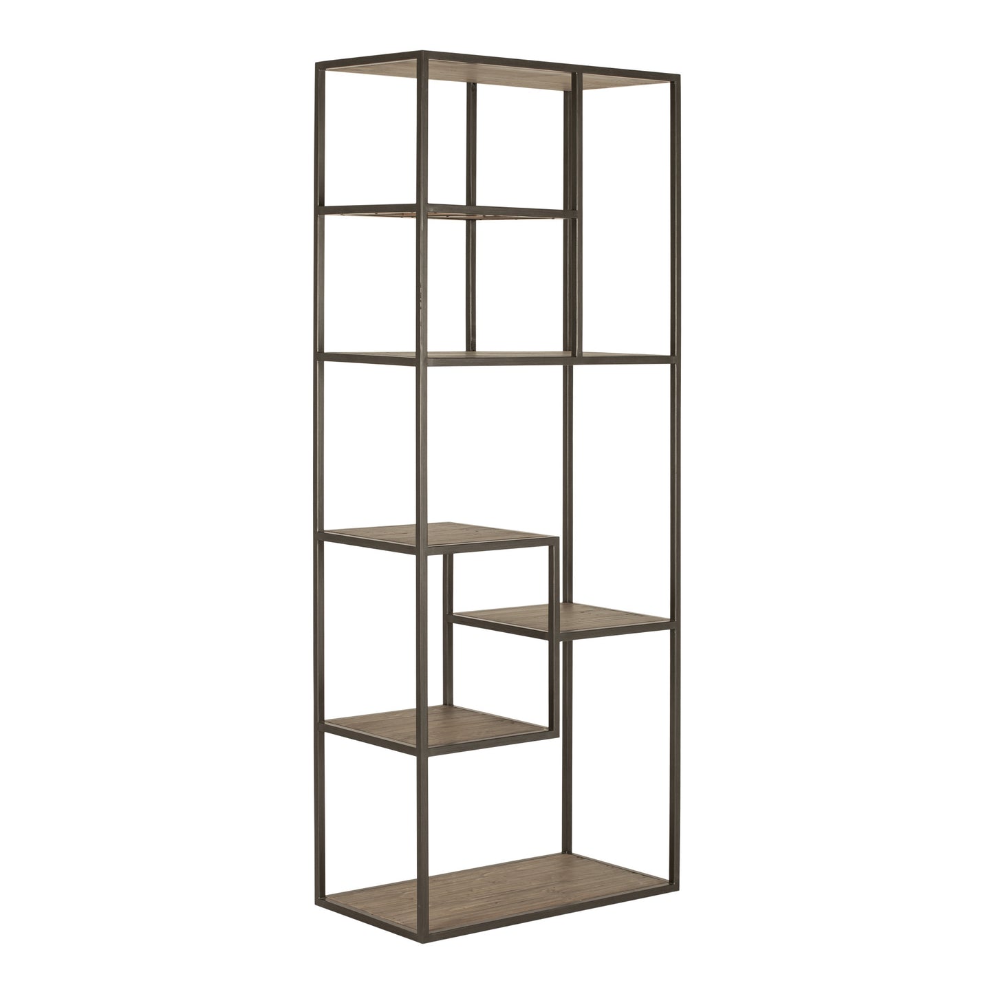 Brown And Natural Metal and Wood Seven Tier Bookcase By Homeroots | Bookcases | Modishstore - 2