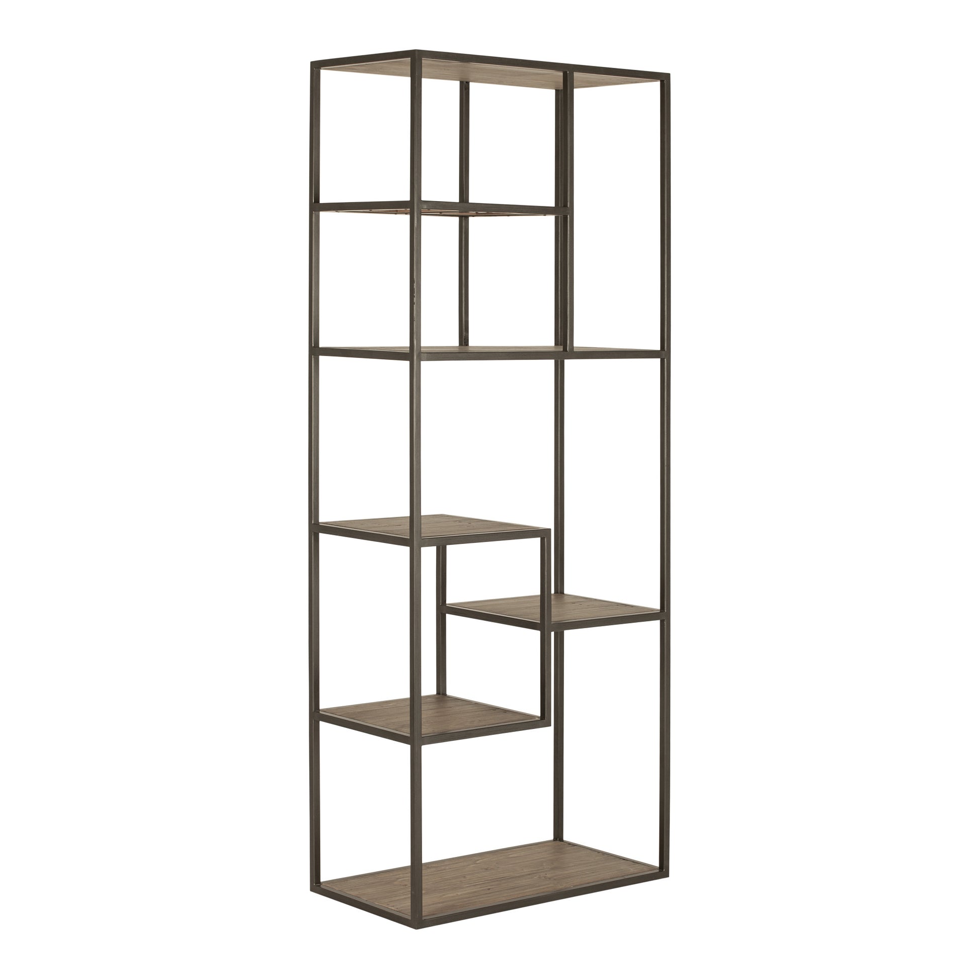 Brown And Natural Metal and Wood Seven Tier Bookcase By Homeroots | Bookcases | Modishstore - 2
