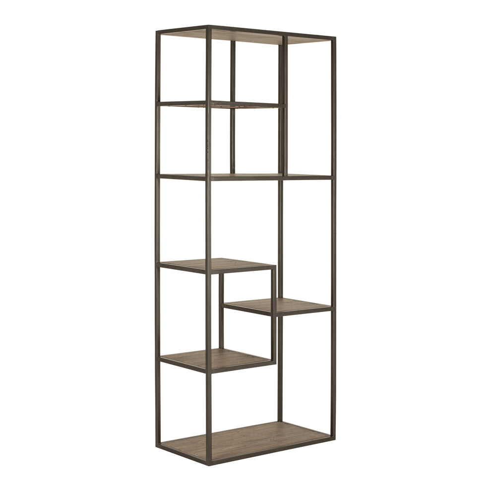 Brown And Natural Metal and Wood Seven Tier Bookcase By Homeroots | Bookcases | Modishstore - 2