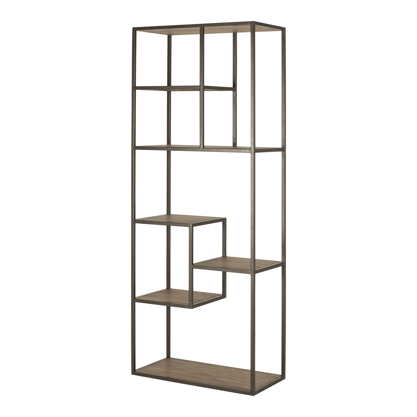 Brown And Natural Metal and Wood Seven Tier Bookcase By Homeroots | Bookcases | Modishstore - 4