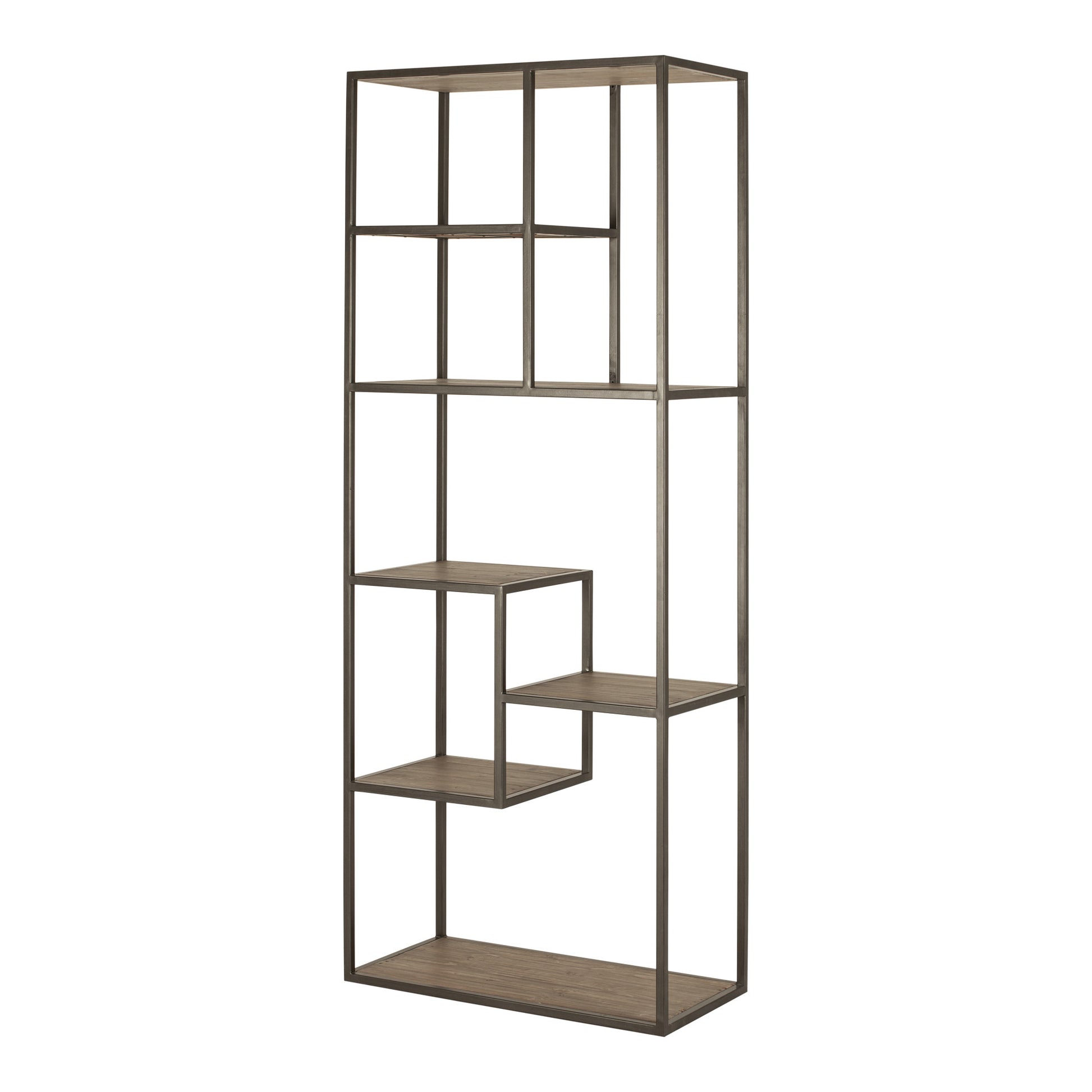 Brown And Natural Metal and Wood Seven Tier Bookcase By Homeroots | Bookcases | Modishstore - 4