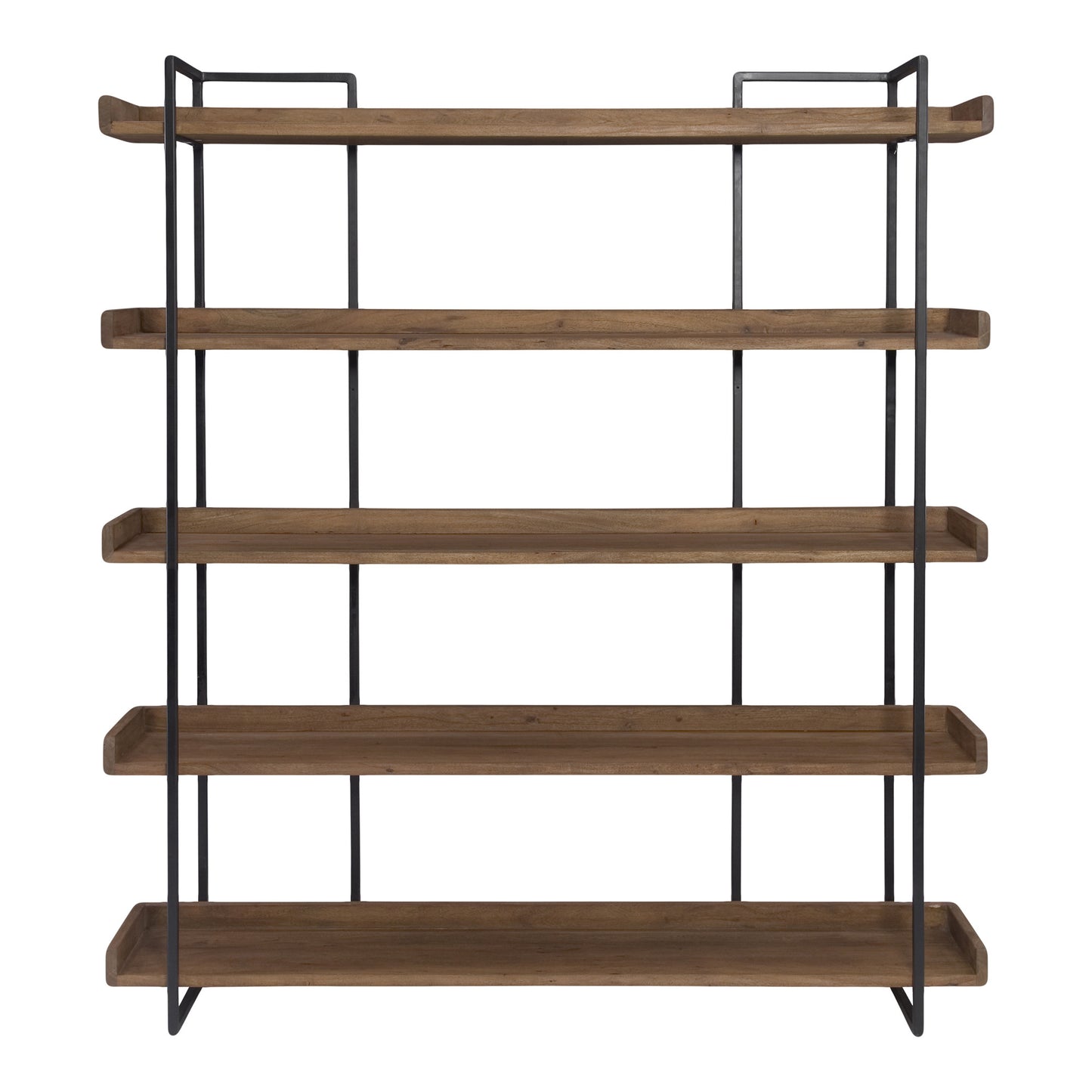 Brown and Black Metal and Wood Five Tier Bookcase By Homeroots | Bookcases | Modishstore - 5