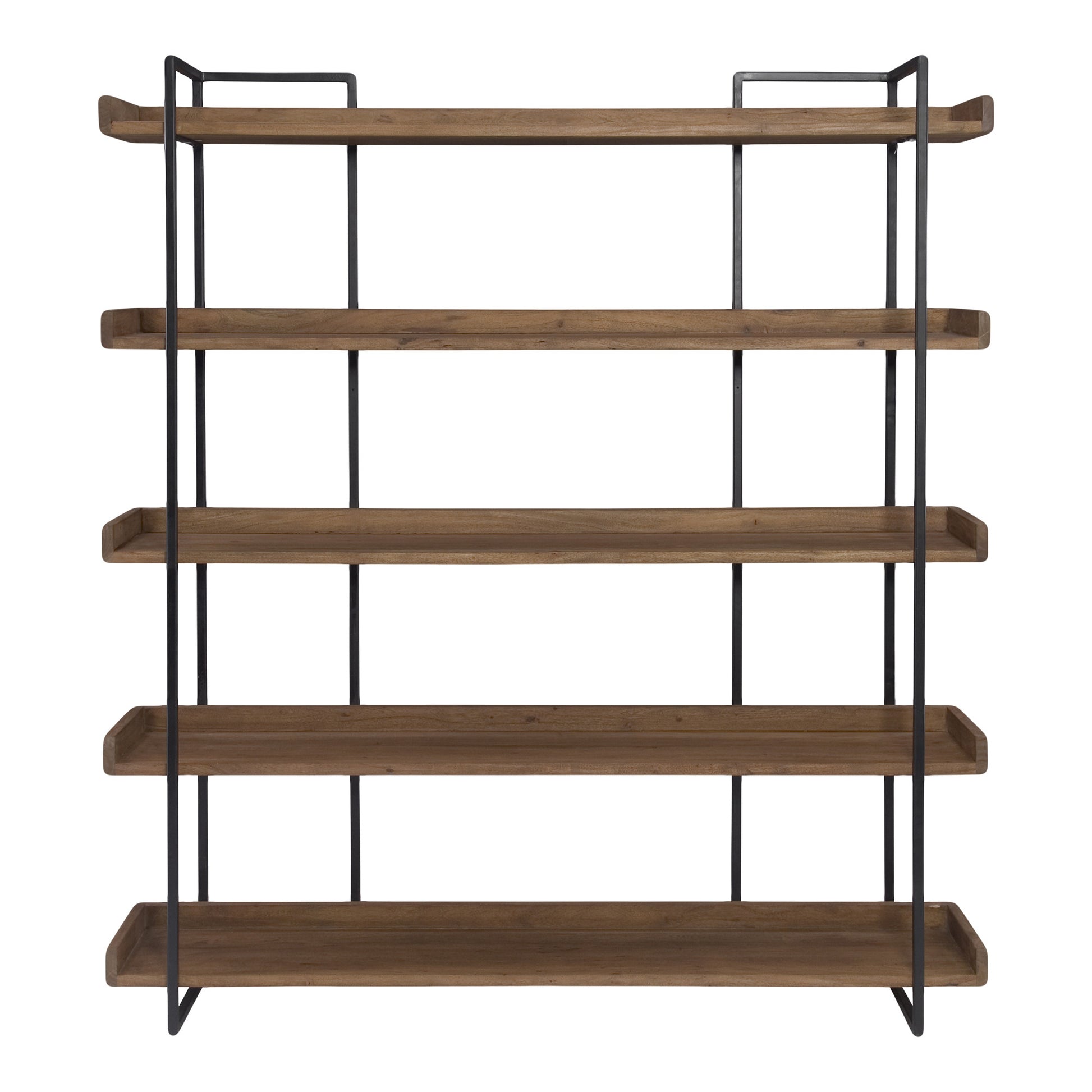 Brown and Black Metal and Wood Five Tier Bookcase By Homeroots | Bookcases | Modishstore - 5