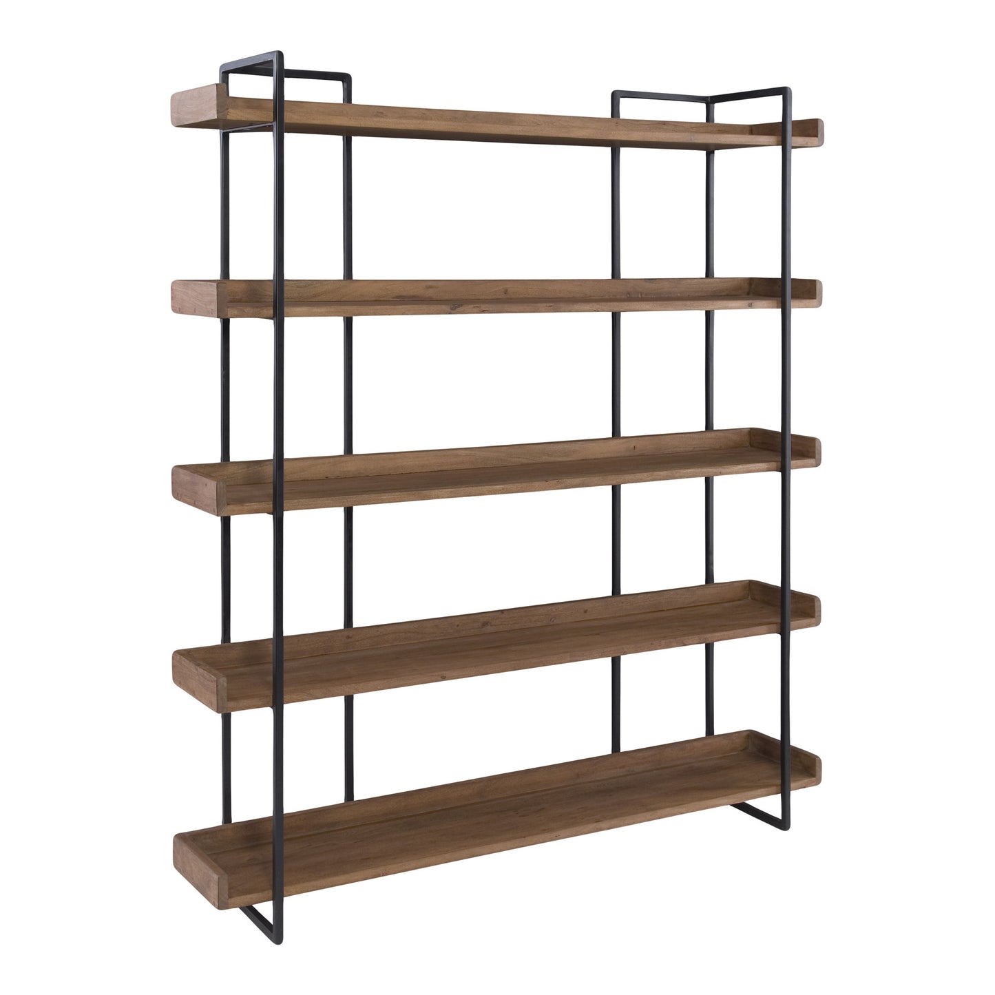 Brown and Black Metal and Wood Five Tier Bookcase By Homeroots | Bookcases | Modishstore - 2