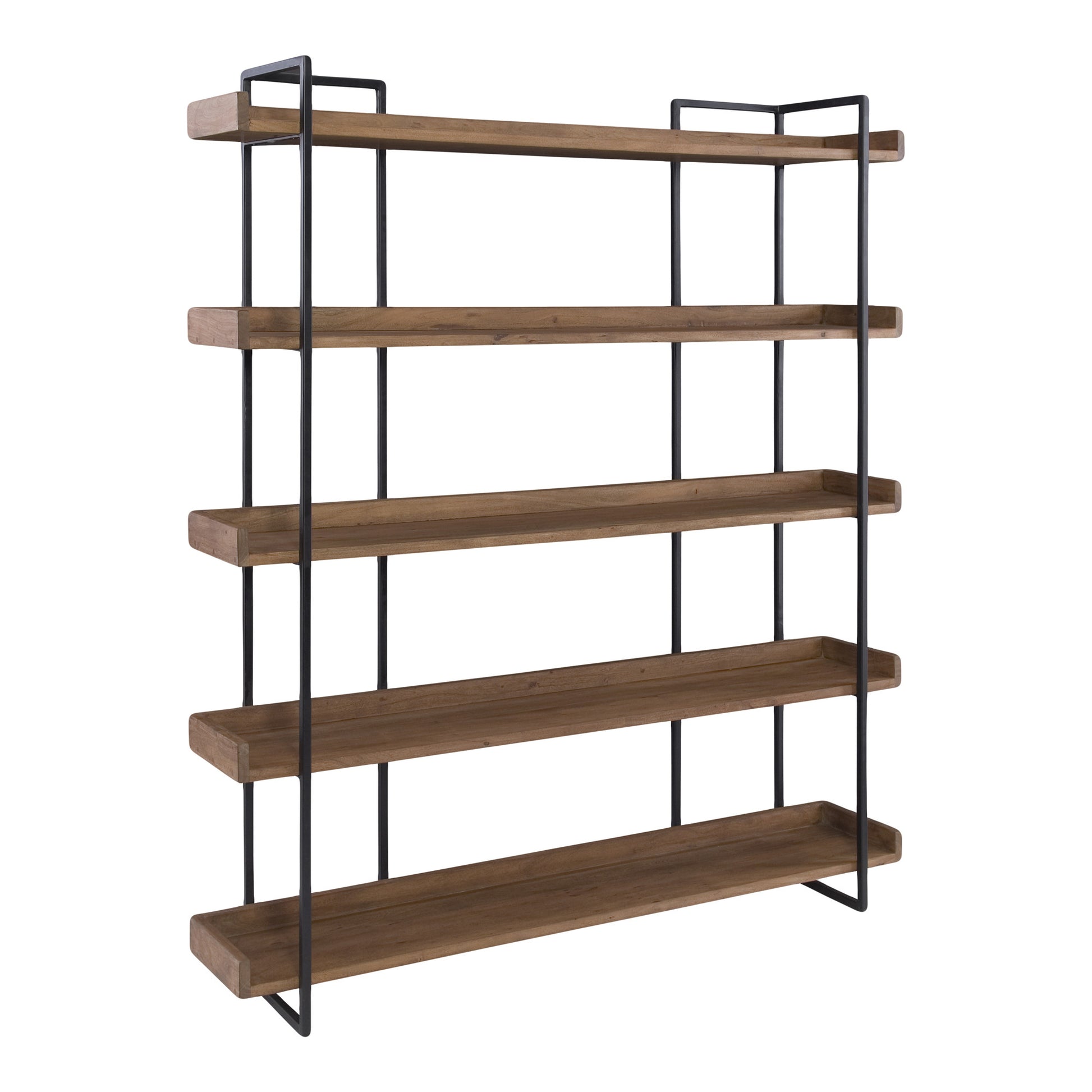 Brown and Black Metal and Wood Five Tier Bookcase By Homeroots | Bookcases | Modishstore - 2