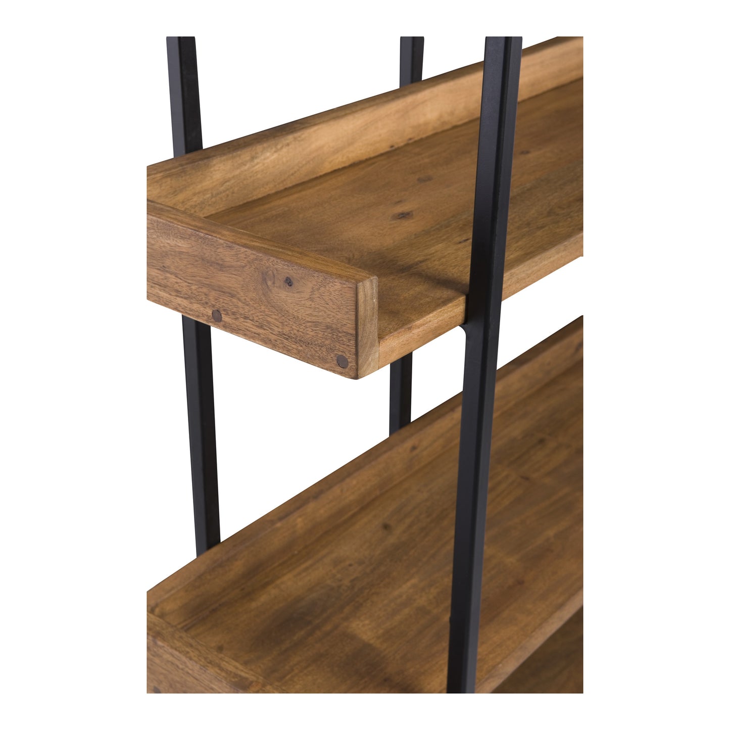 Brown and Black Metal and Wood Five Tier Bookcase By Homeroots | Bookcases | Modishstore - 3