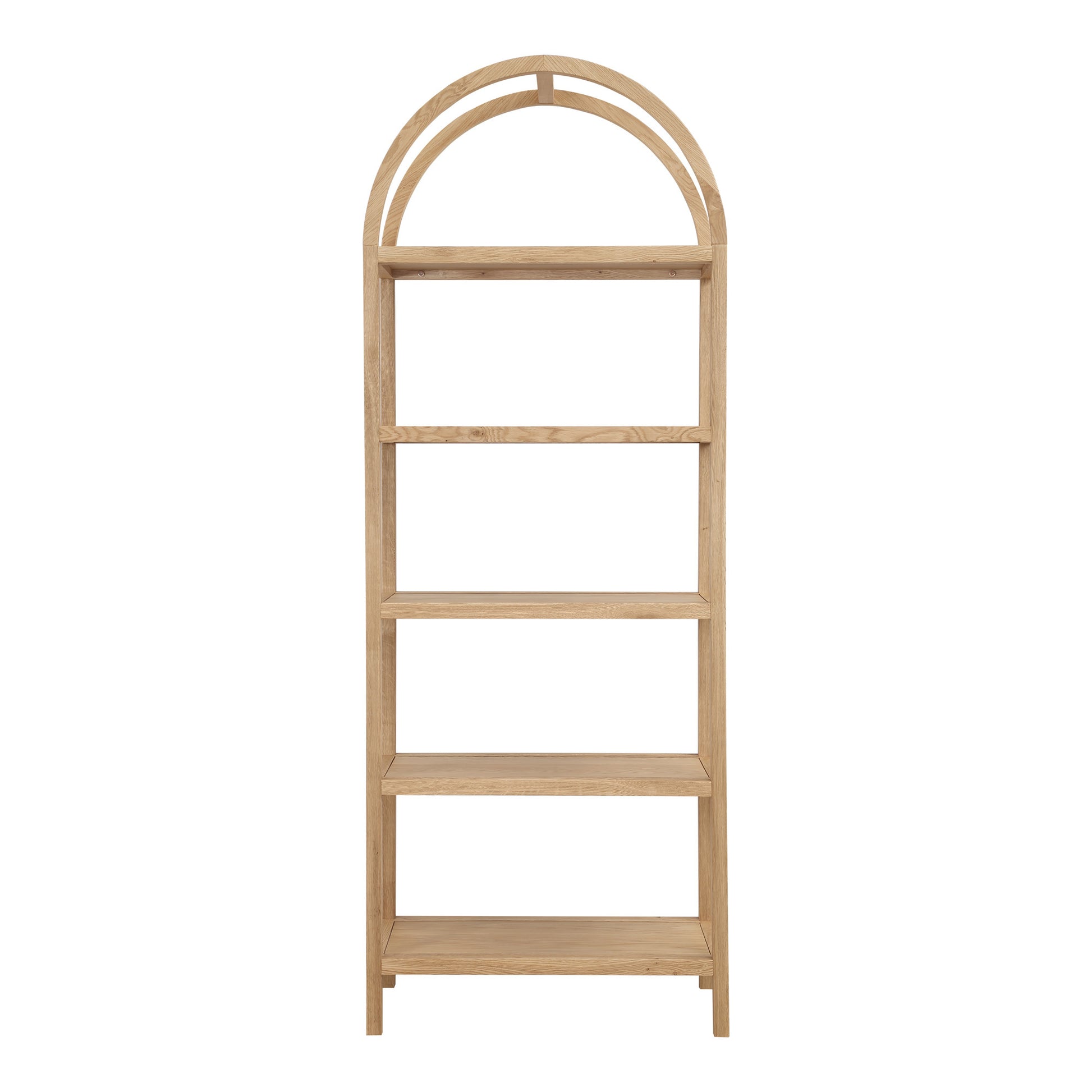 Natural Wood Five Tier Arched Top Bookcase By Homeroots | Bookcases | Modishstore - 1